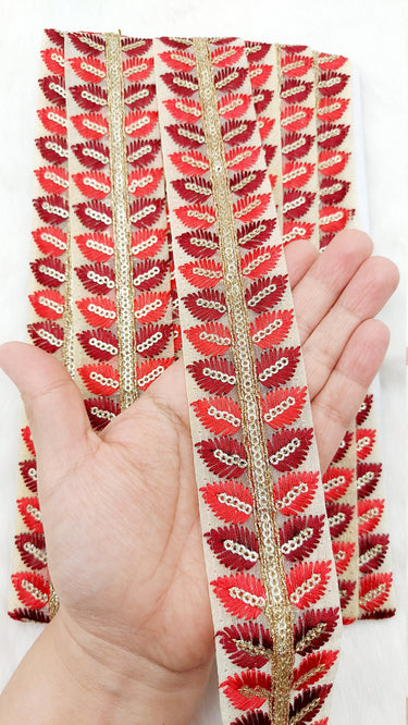 9 Yards Tissue Embroidered Trim, Leaves Embroidery Decorative Trim, Indian Sari Border